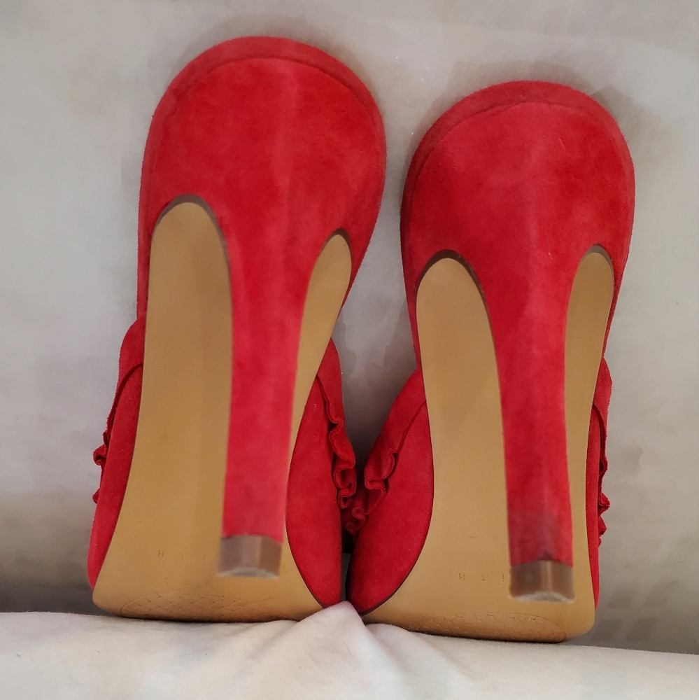 Leith red suede mule with ruffle - Picture 8 of 11
